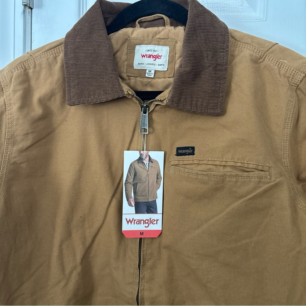 Wrangler Men's Quilted Lining Corduroy Collar Canvas Work Jacket, BROWN size S/M - Picture 8 of 12